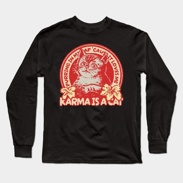 karma is cat purring in my lap'cause it loves me retro Long Sleeve T-Shirt by Can Photo